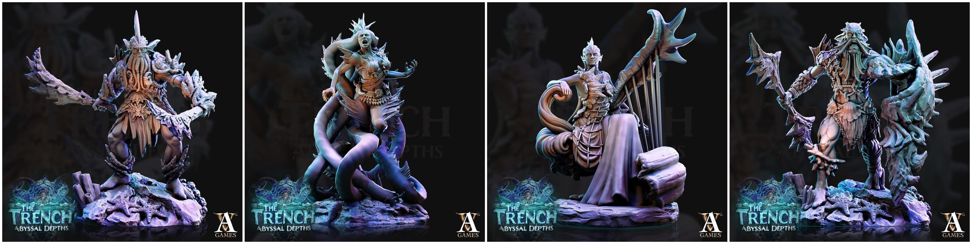 3D Printed Archvillain Games Triton Tribe Leaders The Trench Abyssal Depths 28 32mm D&D