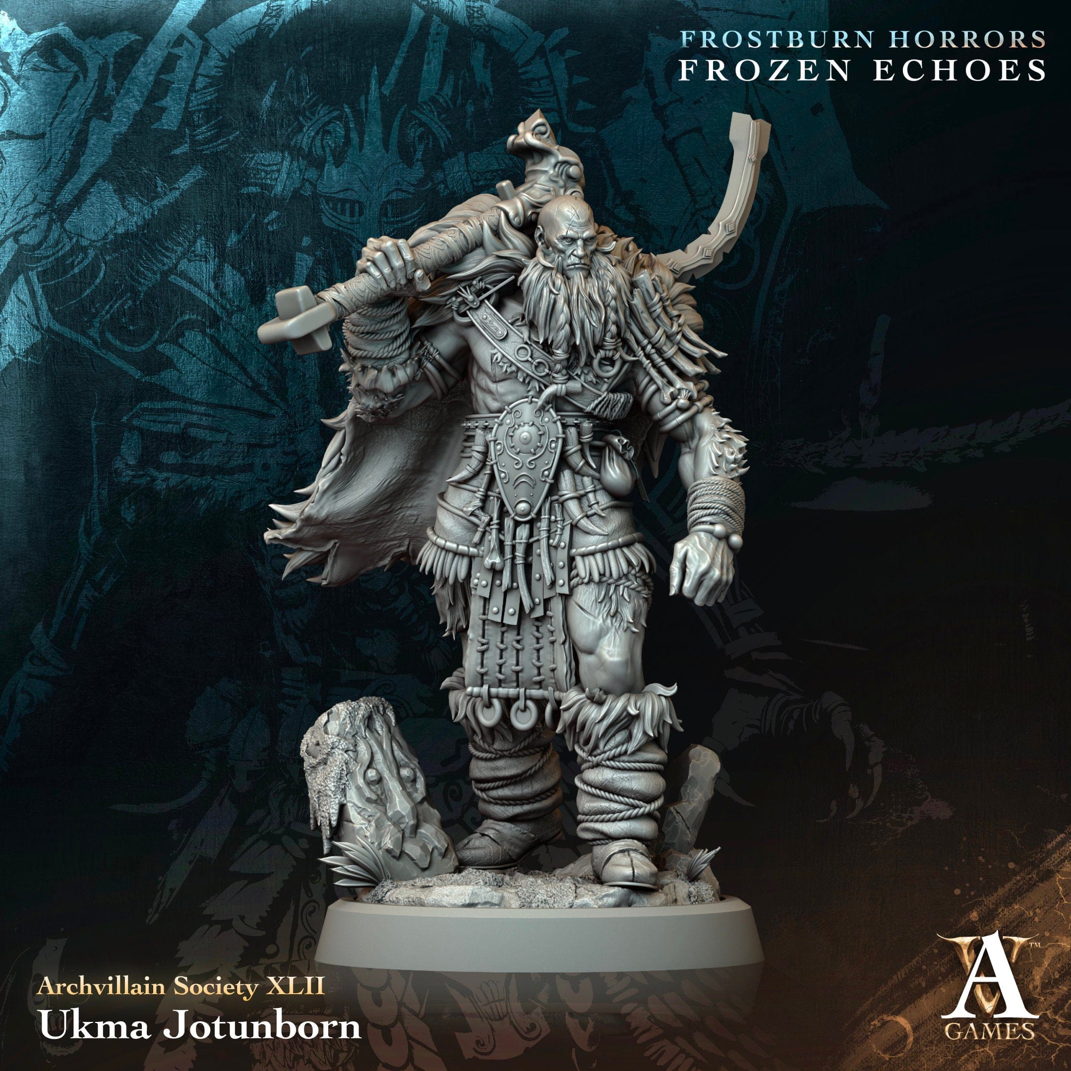 3D Printed Archvillain Games Ukma Jotunborn Archvillain Society Vol XLII 28 32mm D&D