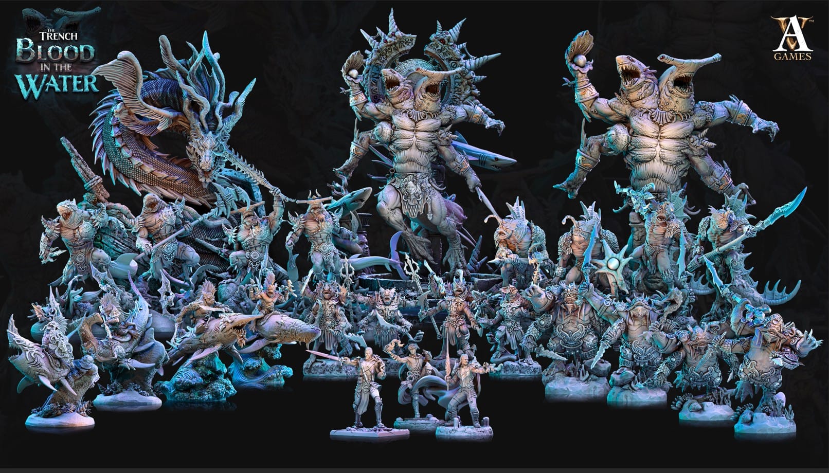 3D Printed Archvillain Games Vaiakvo Sea Dragon The Trench Blood In the Water 28 32mm D&D