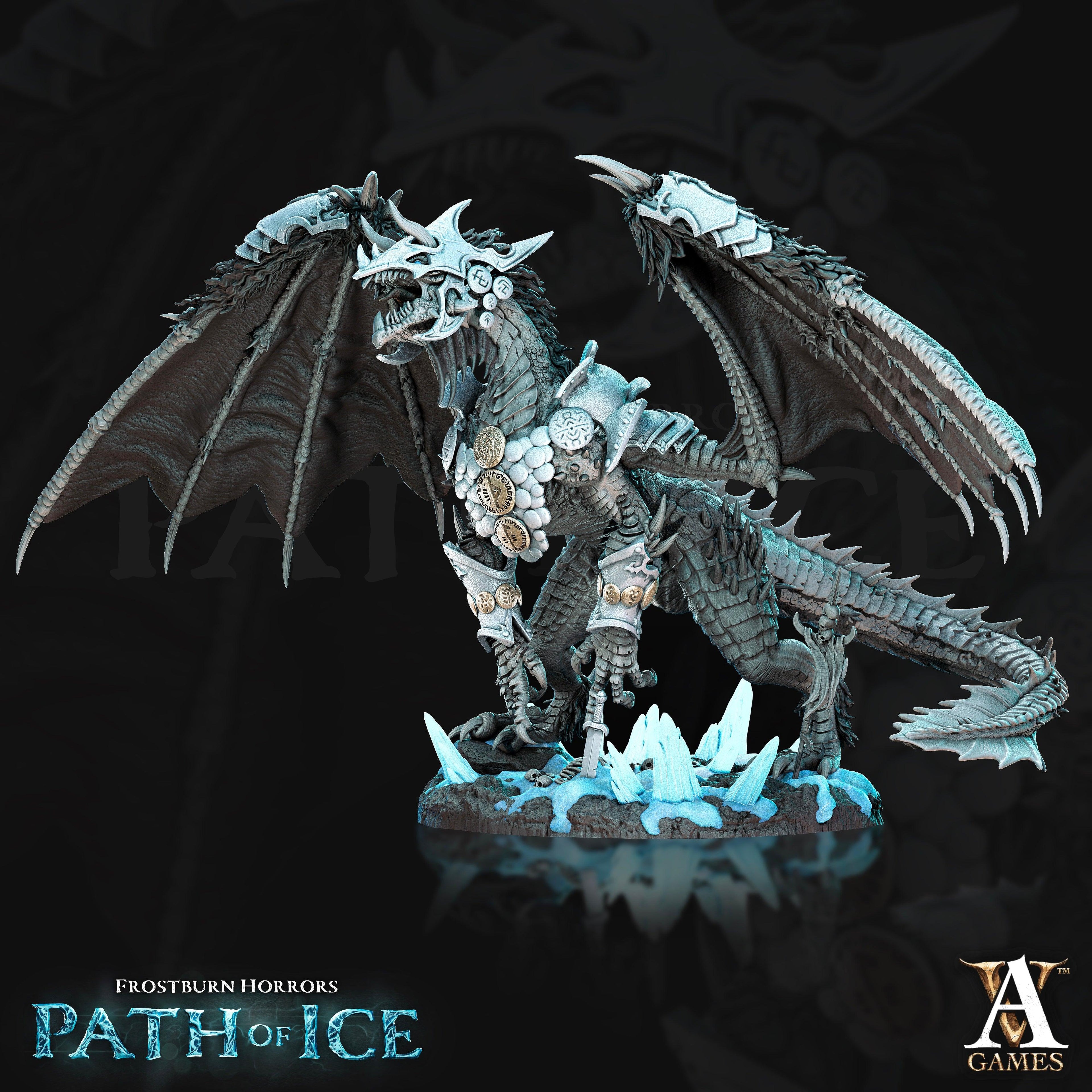 3D Printed Archvillain Games Valkoinen Blizzard Dragon Frostburn Horrors - Path of Ice 28 32mm D&D