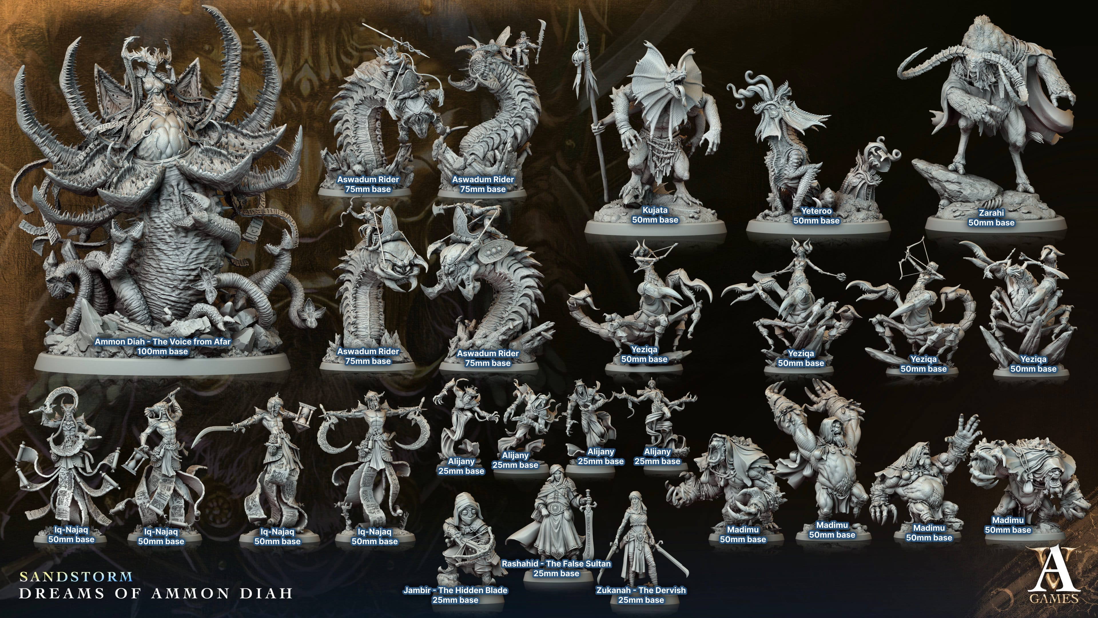 3D Printed Archvillain Games Iq Najaq Sandstorm Dreams of Ammon Diah 28 32mm D&D