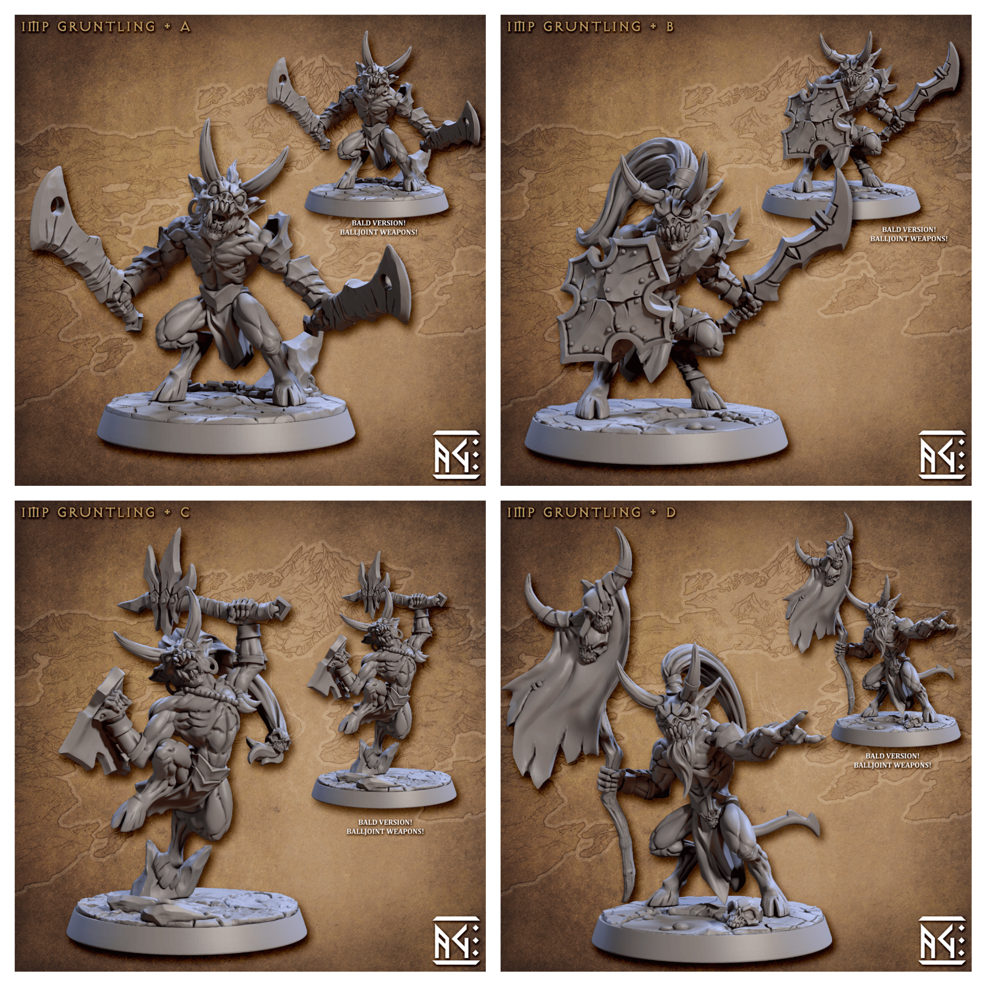 3D Printed Artisan Guild Abyss Imp Gruntiling Abyss Demons Set 28mm 32mm
