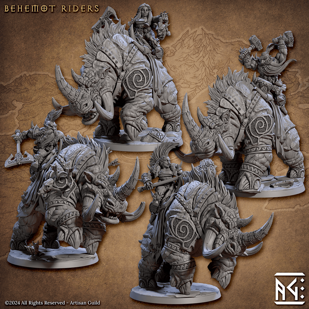 3D Printed Artisan Guild Behemot Riders Dwarf Berserkers Set 28mm 32mm