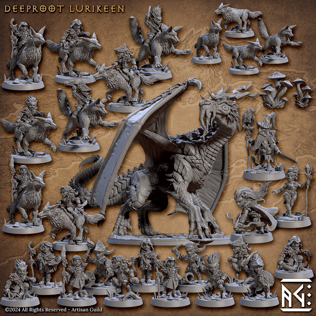 3D Printed Artisan Guild Faelin Oakwhisper Pinup Deeproot Lurikeen Set 28mm 32mm