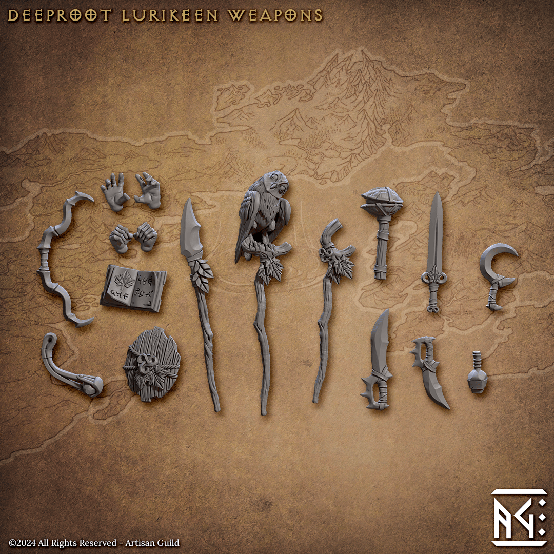 3D Printed Artisan Guild Deeproot Lurikeen Weapons Set Deeproot Lurikeen Set 28mm 32mm