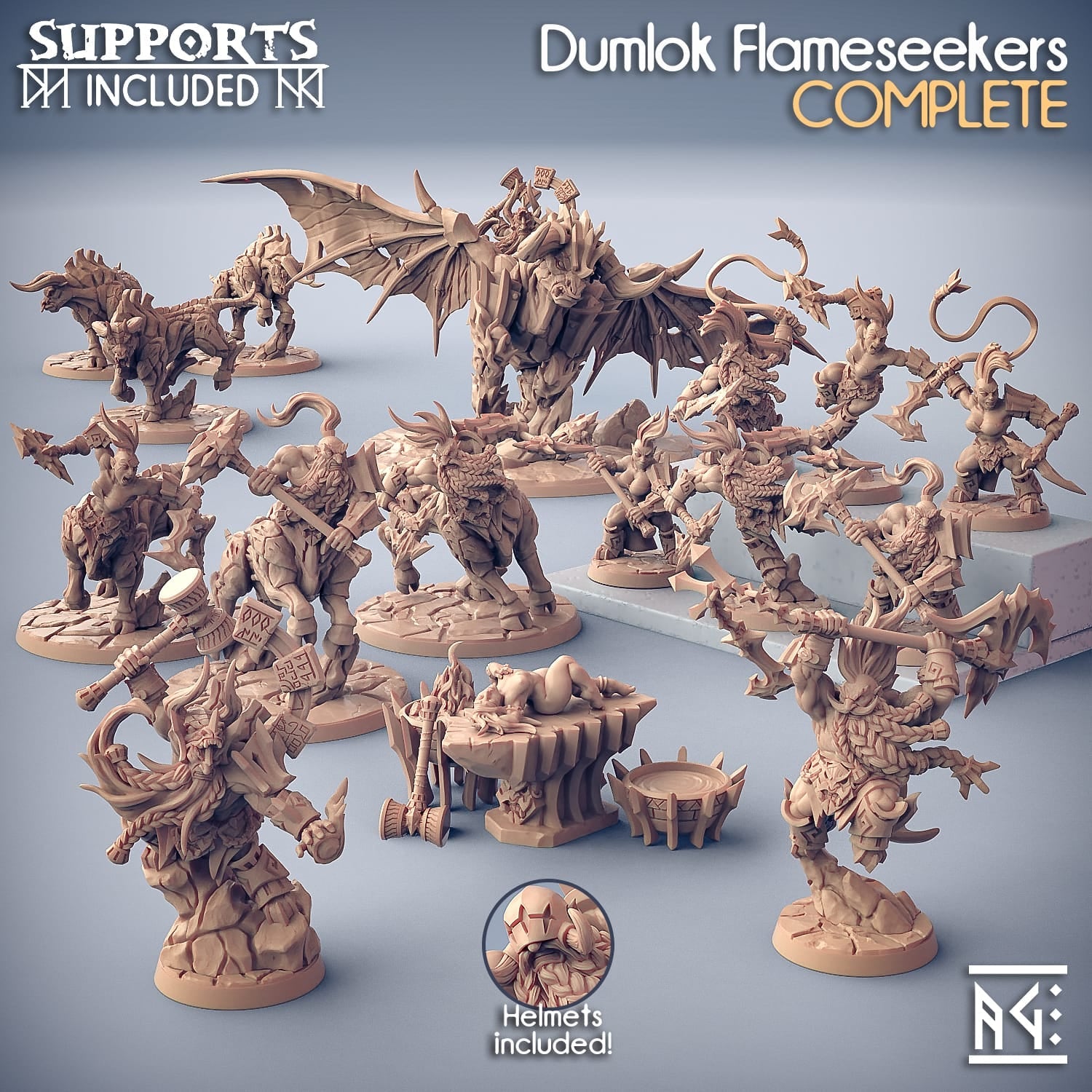 3D Printed Artisan Guild Dumlok Anvil Fiamma the Oracle Dumlok Flameseekers 28mm 32mm