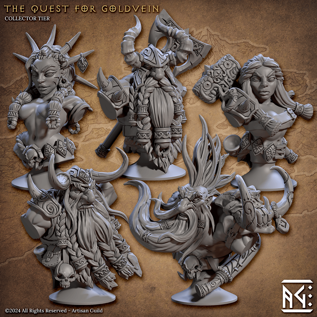 3D Printed Artisan Guild Dwarf Berserkers Busts 28mm 32mm