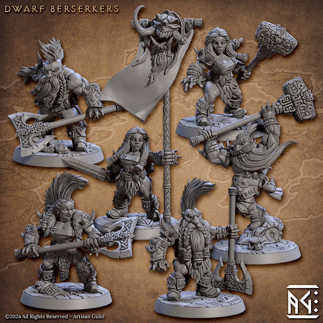 3D Printed Artisan Guild Dwarf Berserkers Dwarf Berserkers Set 28mm 32mm