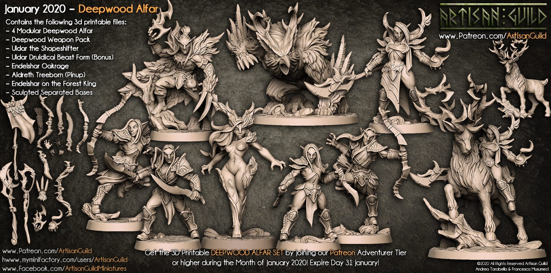 3D Printed Artisan Guild Endelshar Oakrage Deepwood Alfar Set 28mm 32mm
