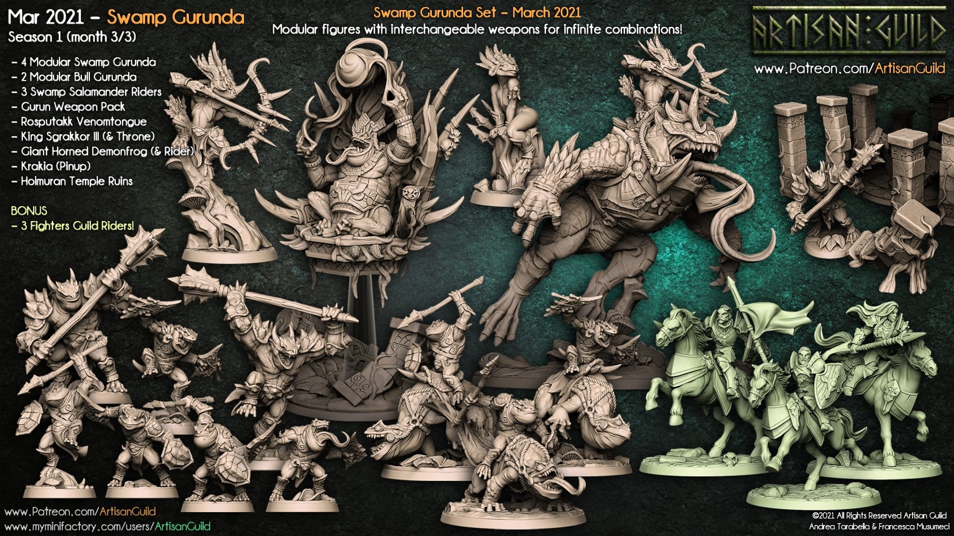 3D Printed Artisan Guild Gurun Salamander Riders Swamp Gurunda 28mm 32mm