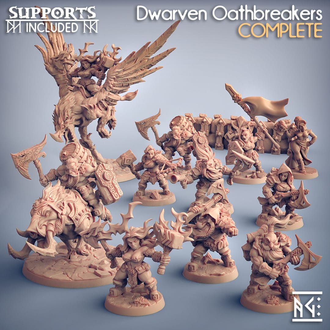 3D Printed Artisan Guild Gino on Wulf-Hog Dwarven Oathbreakers 28mm 32mm