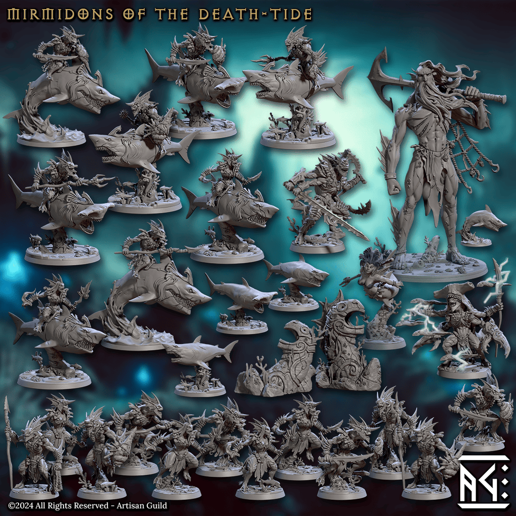3D Printed Artisan Guild Tidal Sharks Riders Mirmidons of the Death Tide 28mm 32mm