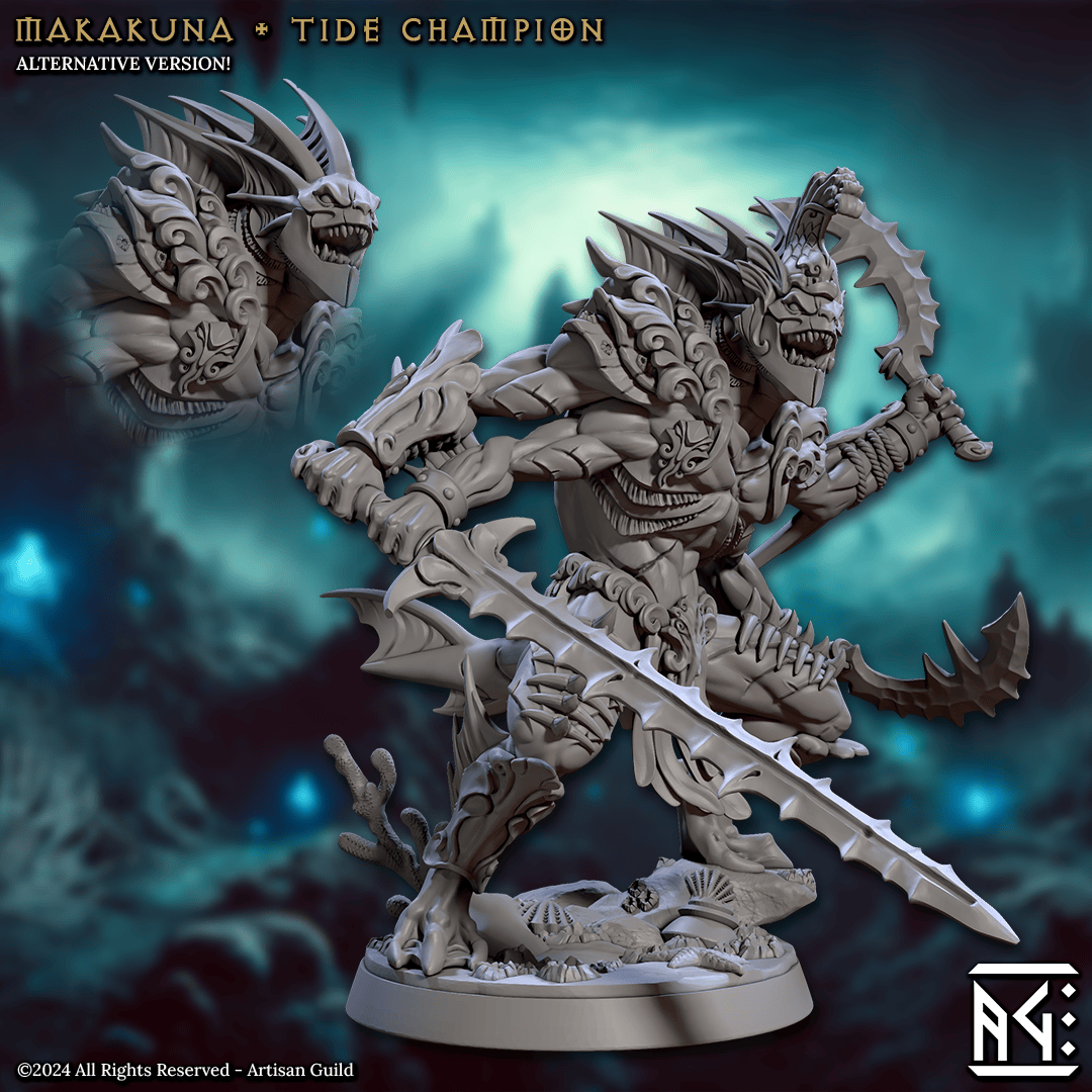 3D Printed Artisan Guild Makakuna Tide Champion Mirmidons of the Death Tide 28mm 32mm