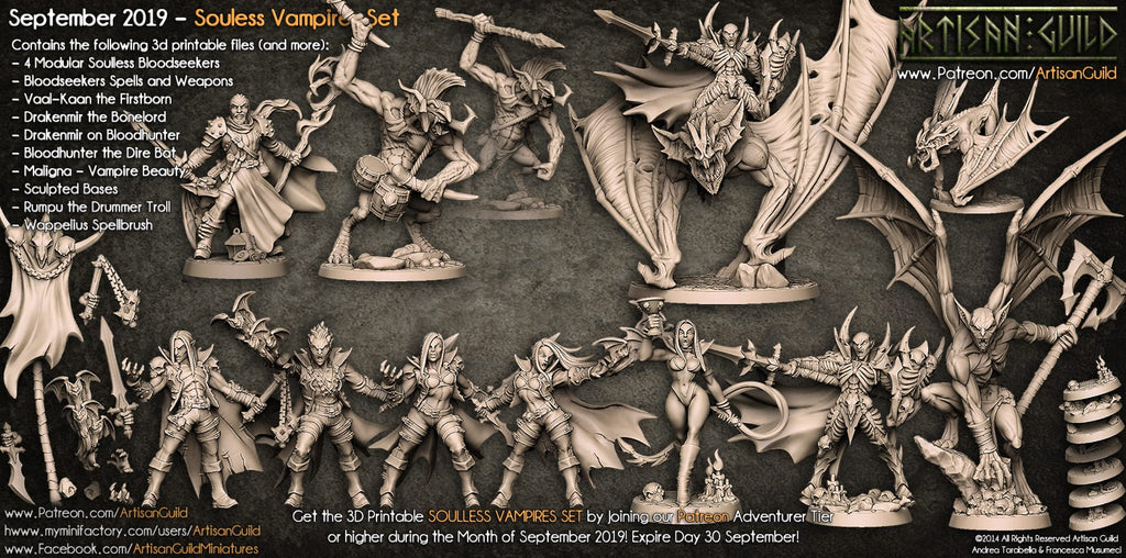 3D Printed Artisan Guild Drakenmir on Bloodhunter Dire Bat Soulless Vampires Set 28mm 32mm