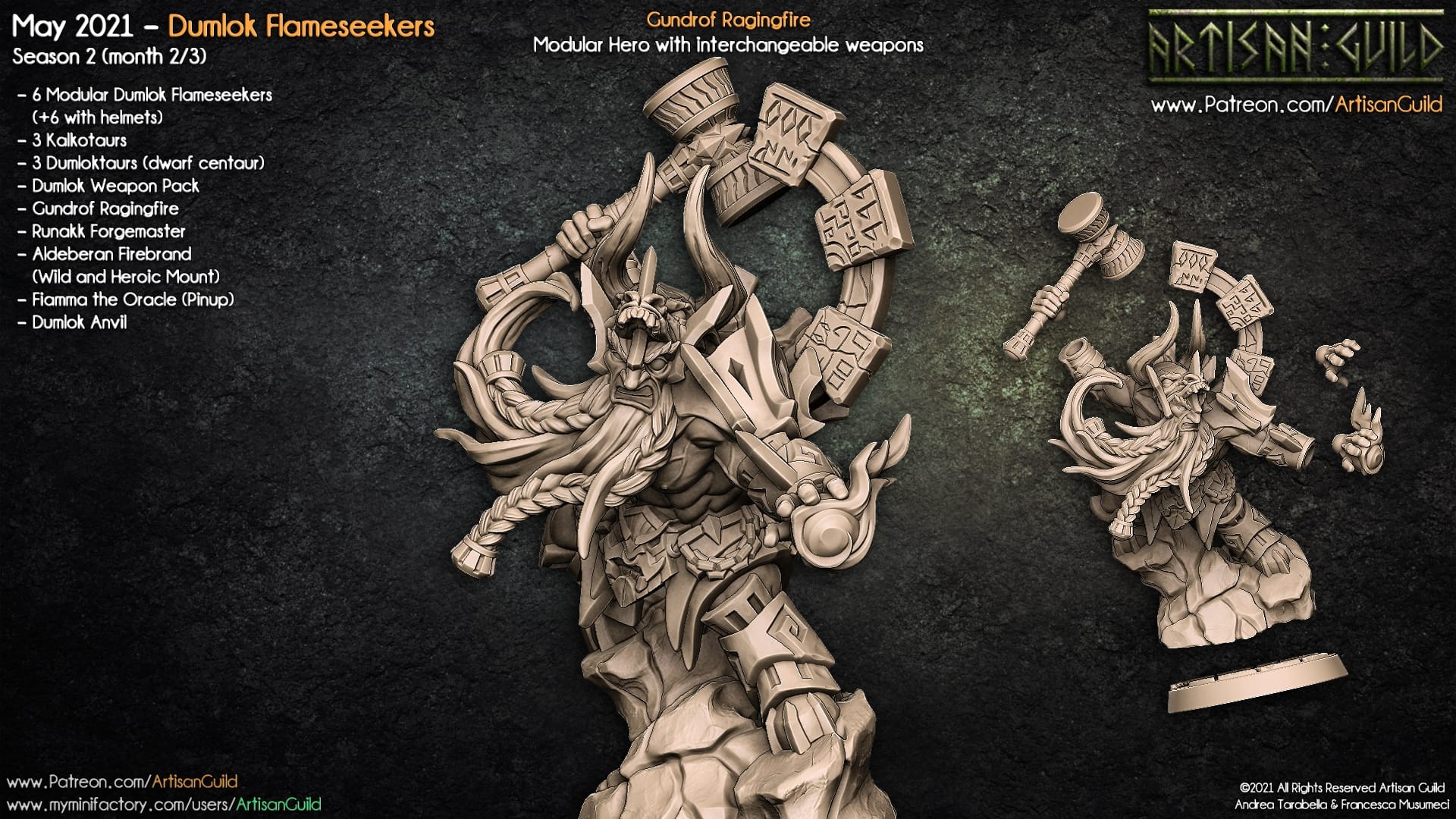 3D Printed Artisan Guild Runakk Forgemaster Dumlok Flameseekers 28mm 32mm