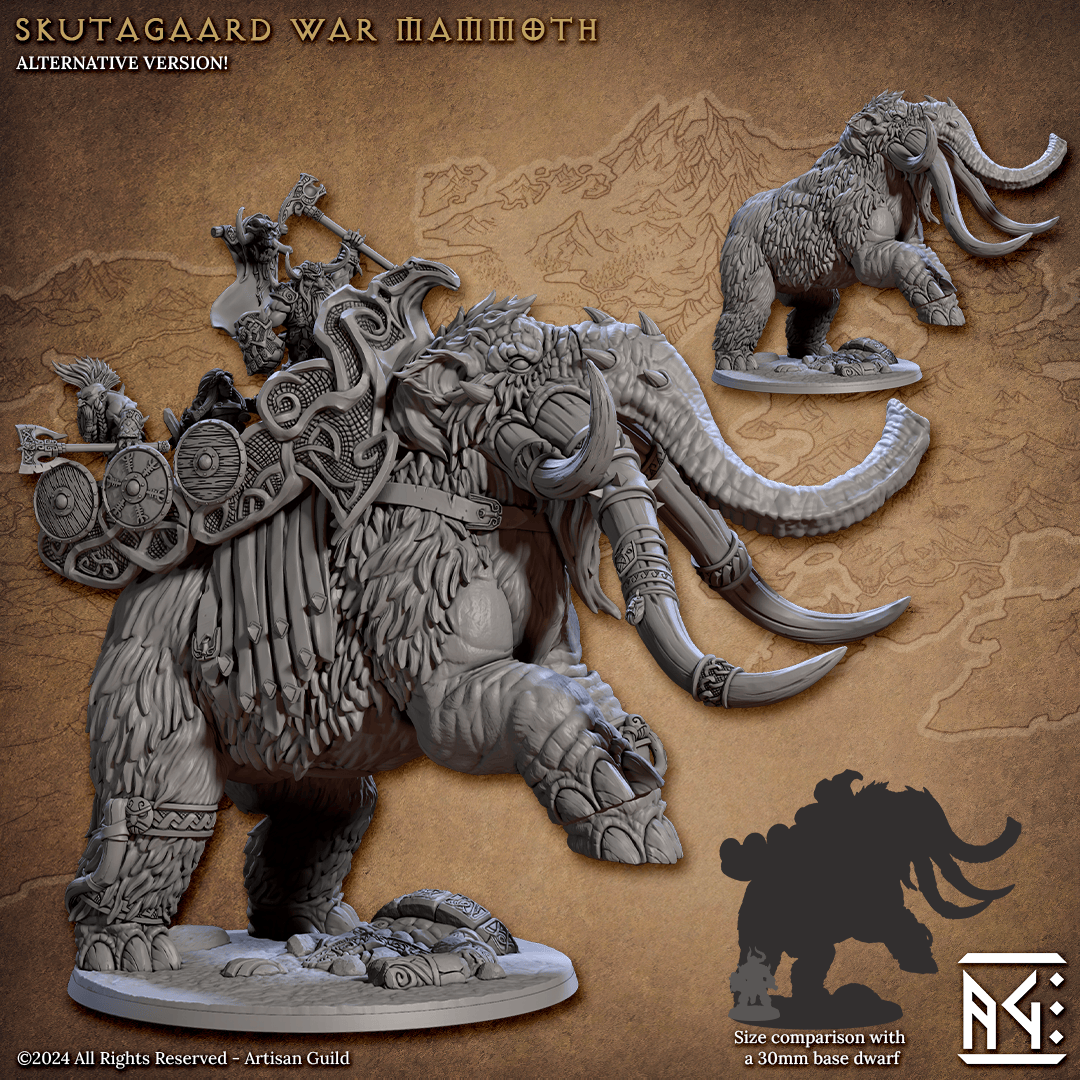 3D Printed Artisan Guild Skutagaard War Mammoth Dwarf Berserkers Set 28mm 32mm