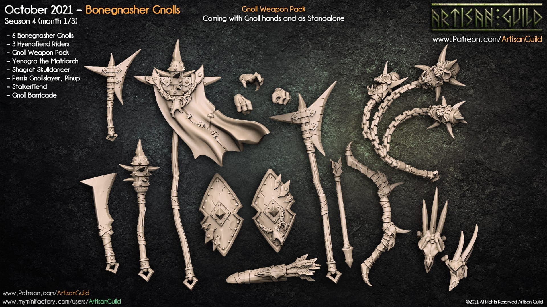 3D Printed Artisan Guild Standalone Hands and Weapons Bonegnasher Gnolls 28mm 32mm