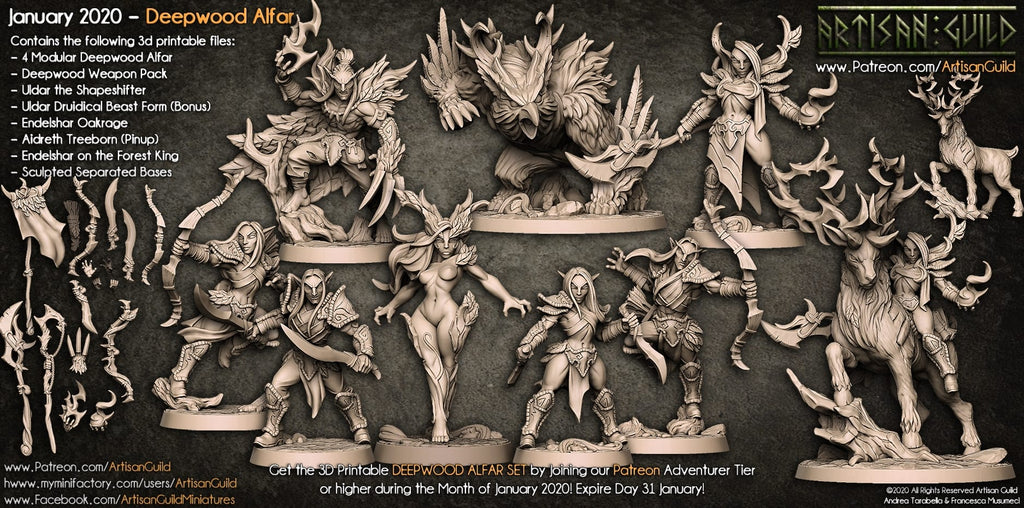 3D Printed Artisan Guild Uldar Druidical Beast Form Deepwood Alfar Set 28mm 32mm