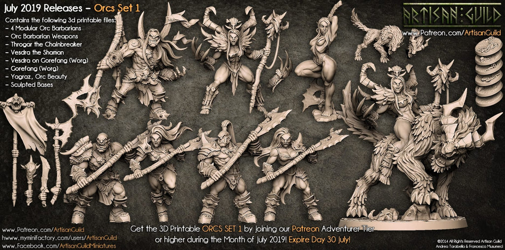 3D Printed Artisan Guild Yagraz - Orc Beauty Orc Barbarians Set 28mm 32mm
