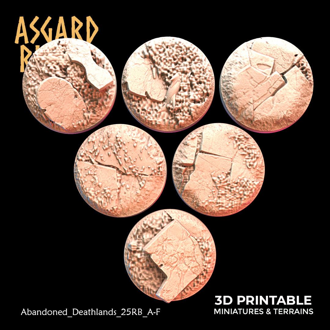 3D Printed Asgard Rising Abandoned Deathlands 6x 25 28 32 35mm Round Base Wargaming DnD