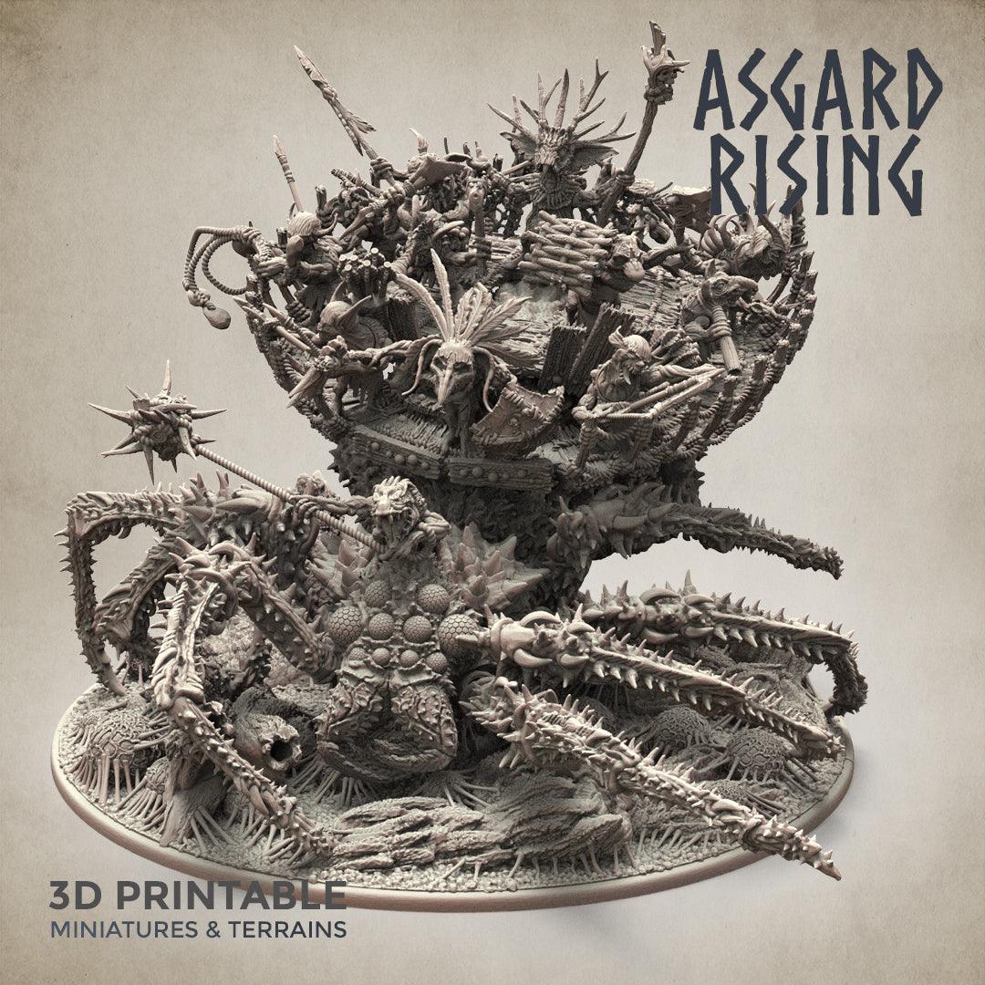 3D Printed Asgard Rising Ancient Spider Queen with Palanquin 32mm D&D