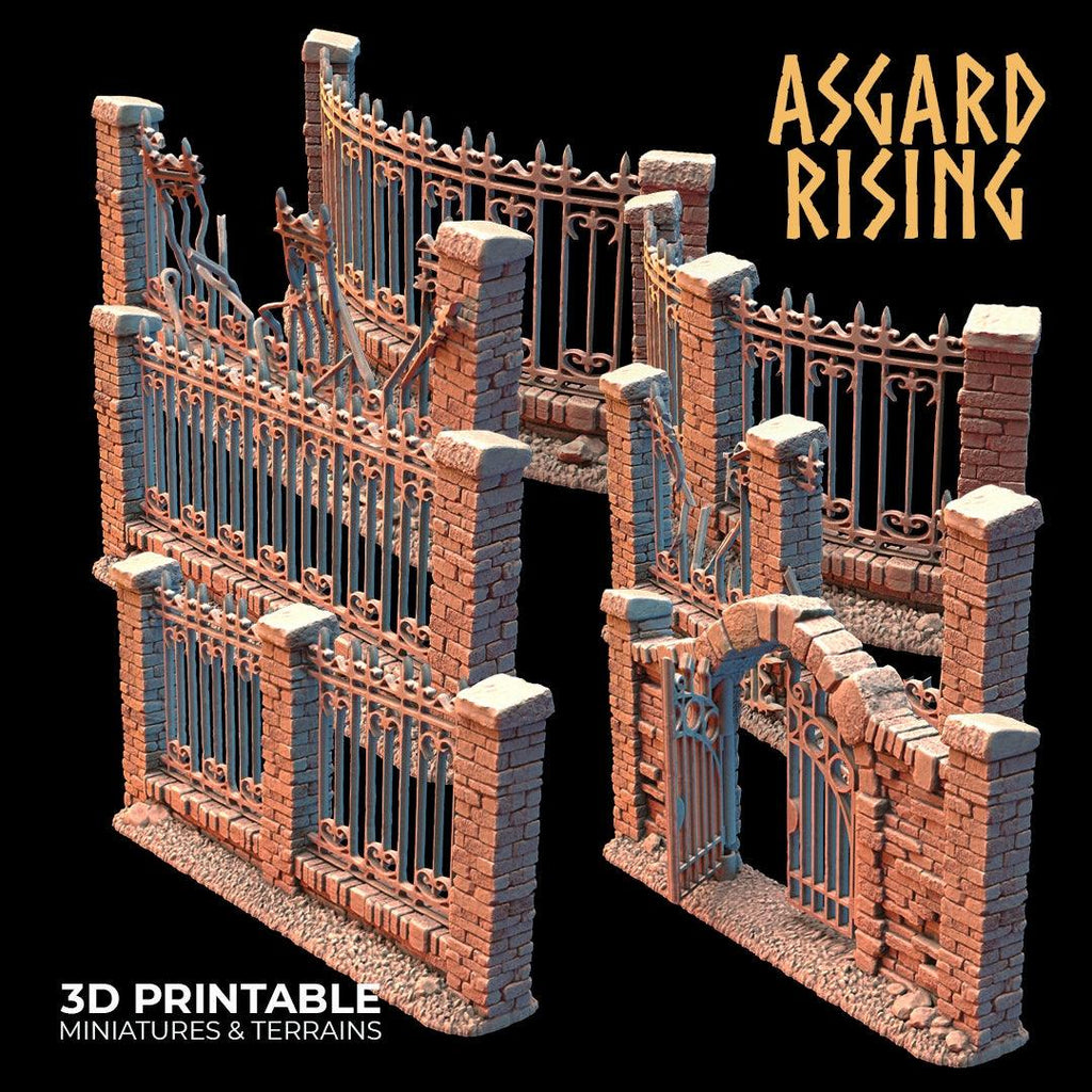 3D Printed Asgard Rising Cemetery Iron Wall Gate Set A 28mm-32mm Ragnarok D&D