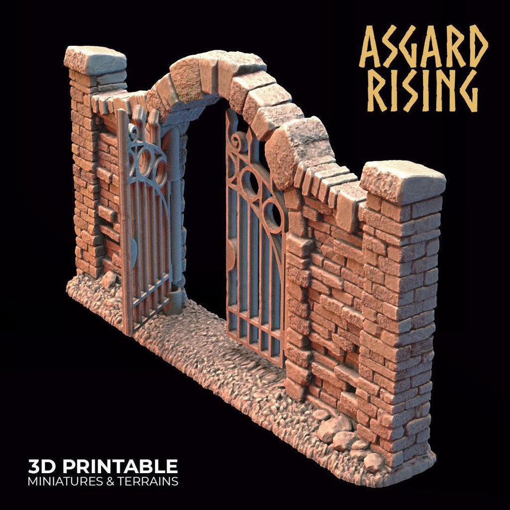 3D Printed Asgard Rising Cemetery Iron Wall Gate Set B 28mm-32mm Ragnarok D&D