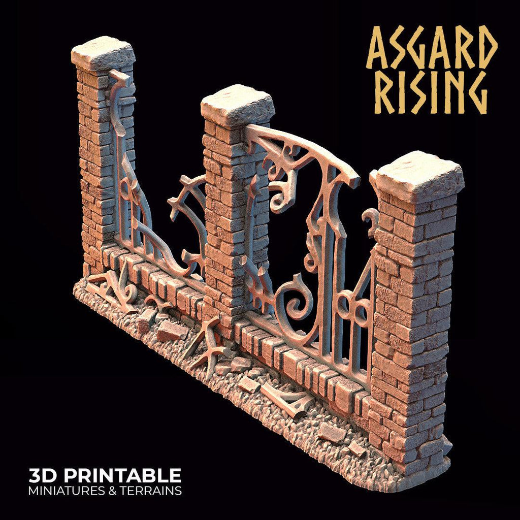 3D Printed Asgard Rising Cemetery Iron Wall Gate Set B 28mm-32mm Ragnarok D&D