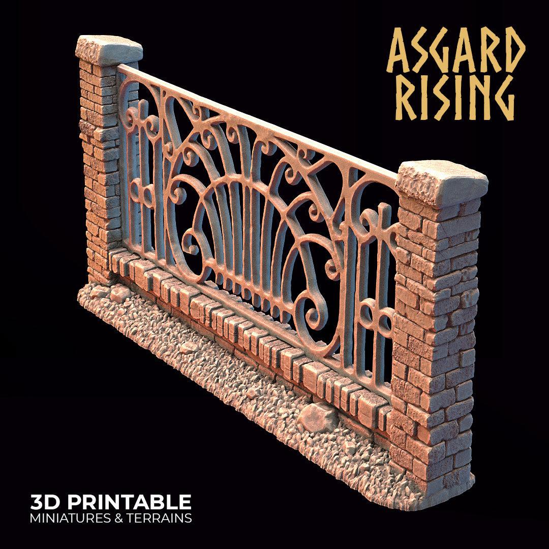 3D Printed Asgard Rising Cemetery Iron Wall Gate Set B 28mm-32mm Ragnarok D&D