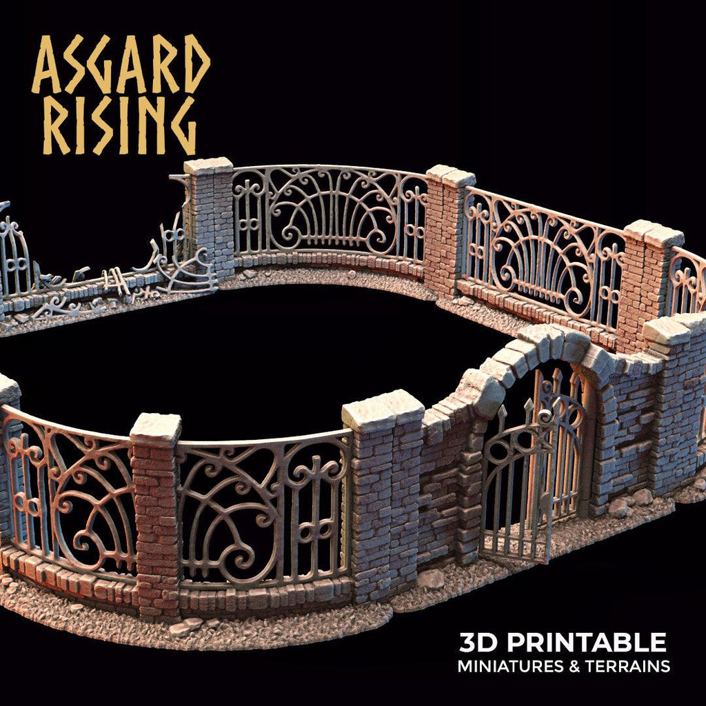 3D Printed Asgard Rising Cemetery Iron Wall Gate Set B 28mm-32mm Ragnarok D&D
