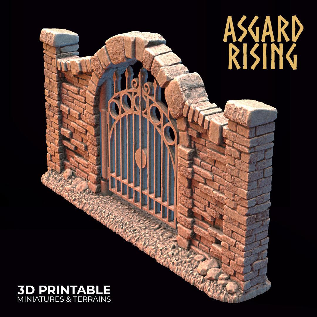 3D Printed Asgard Rising Cemetery Iron Wall Gate Set C 28mm-32mm Ragnarok D&D