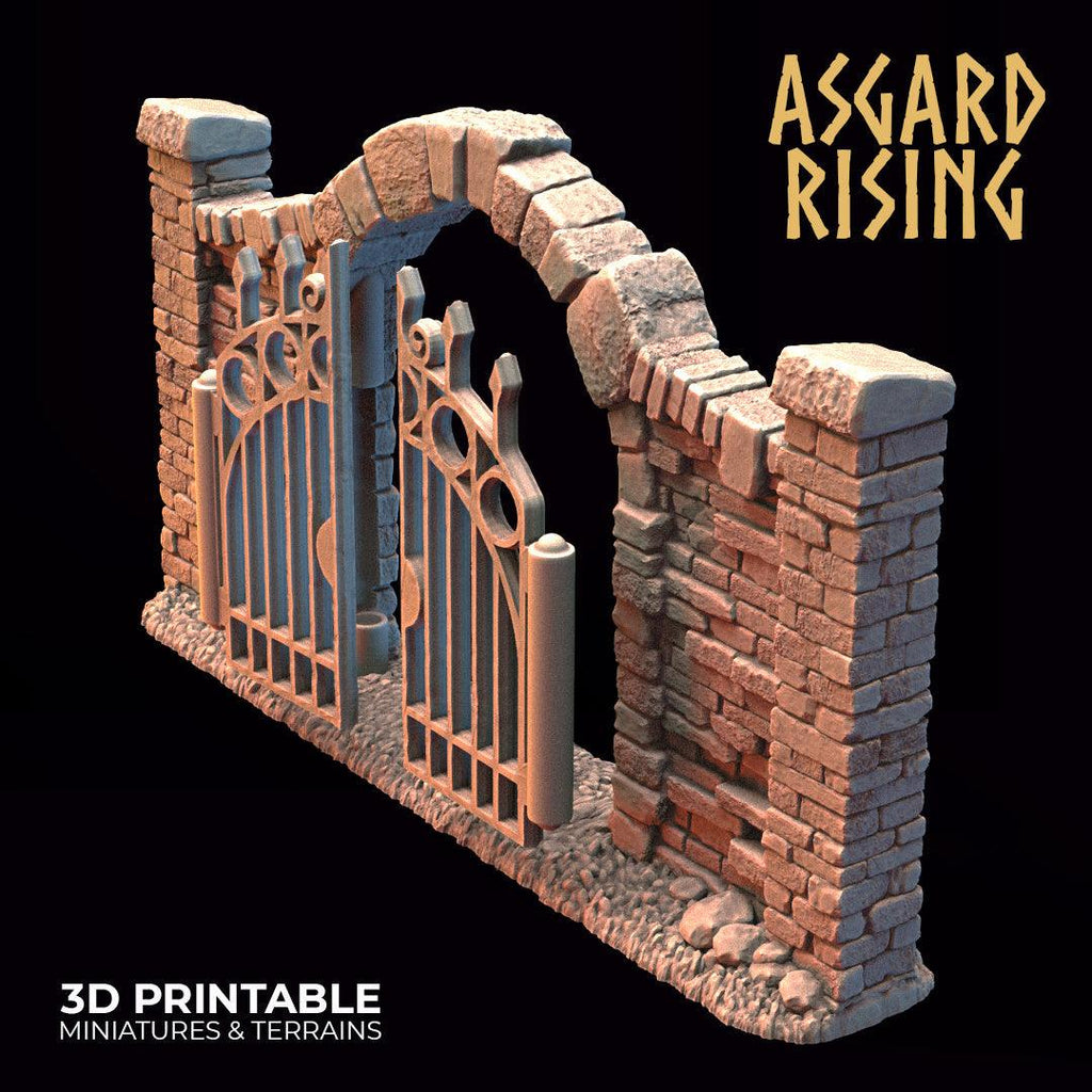 3D Printed Asgard Rising Cemetery Iron Wall Gate Set C 28mm-32mm Ragnarok D&D