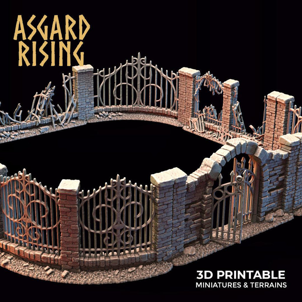 3D Printed Asgard Rising Cemetery Iron Wall Gate Set C 28mm-32mm Ragnarok D&D
