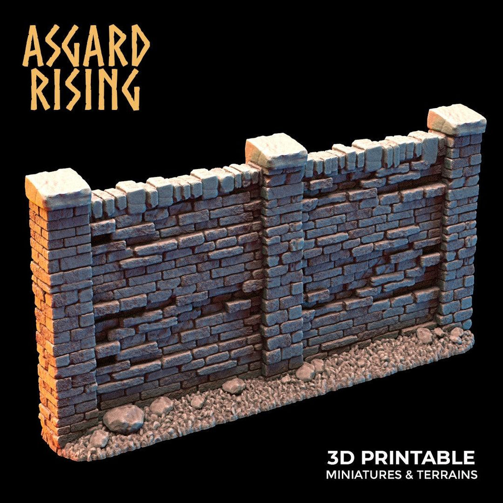 3D Printed Asgard Rising Cemetery Stone Wall Fence Set 28mm-32mm Ragnarok D&D