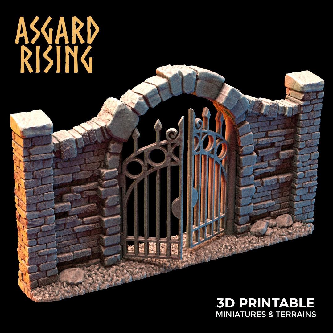 3D Printed Asgard Rising Cemetery Stone Wall Fence Set 28mm-32mm Ragnarok D&D