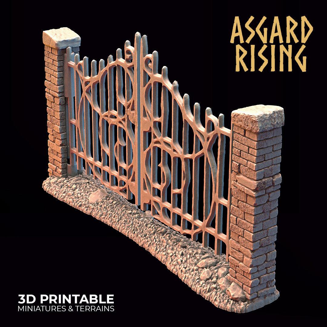 3D Printed Asgard Rising Cemetery Stone Wall Gate Set A 28mm-32mm Ragnarok D&D