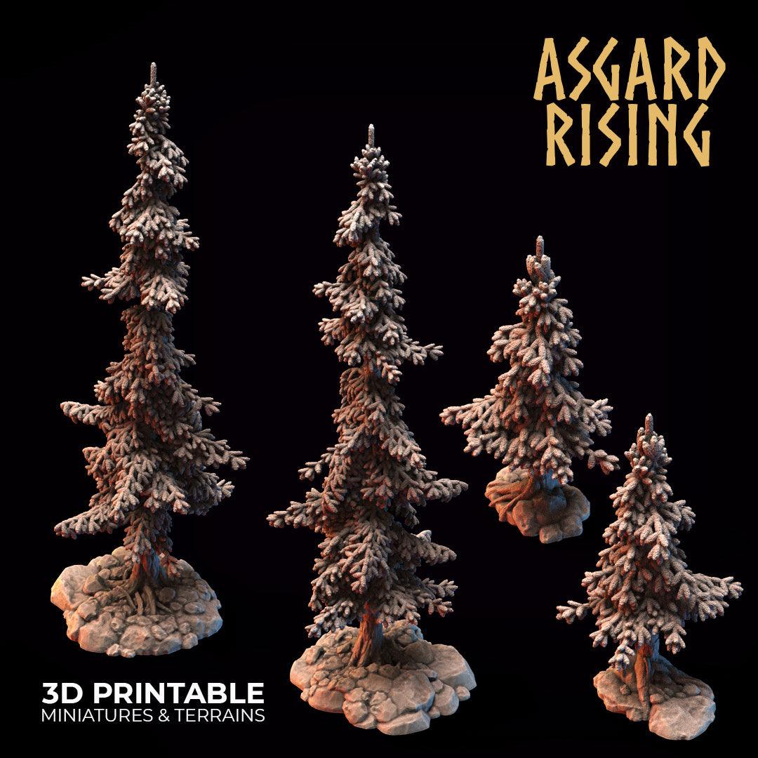3D Printed Asgard Rising Conifers Spruce Modular Forest Tree Set 32mm D&D