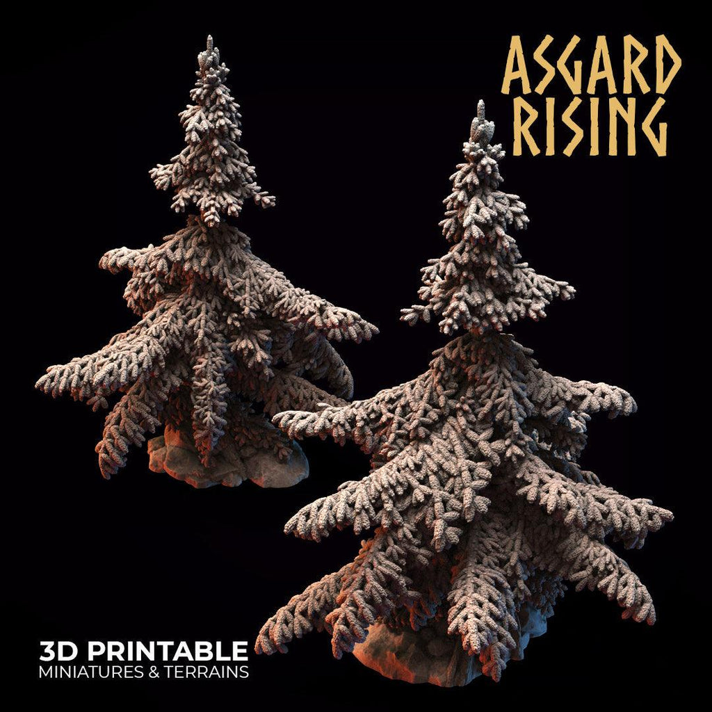 3D Printed Asgard Rising Conifers Spruce Modular Forest Tree Set 32mm D&D