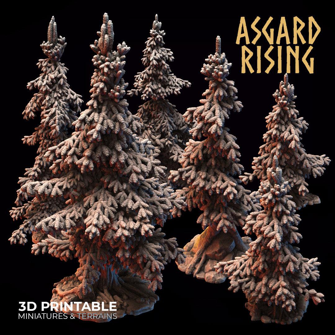 3D Printed Asgard Rising Conifers Spruce Modular Forest Tree Set 32mm D&D