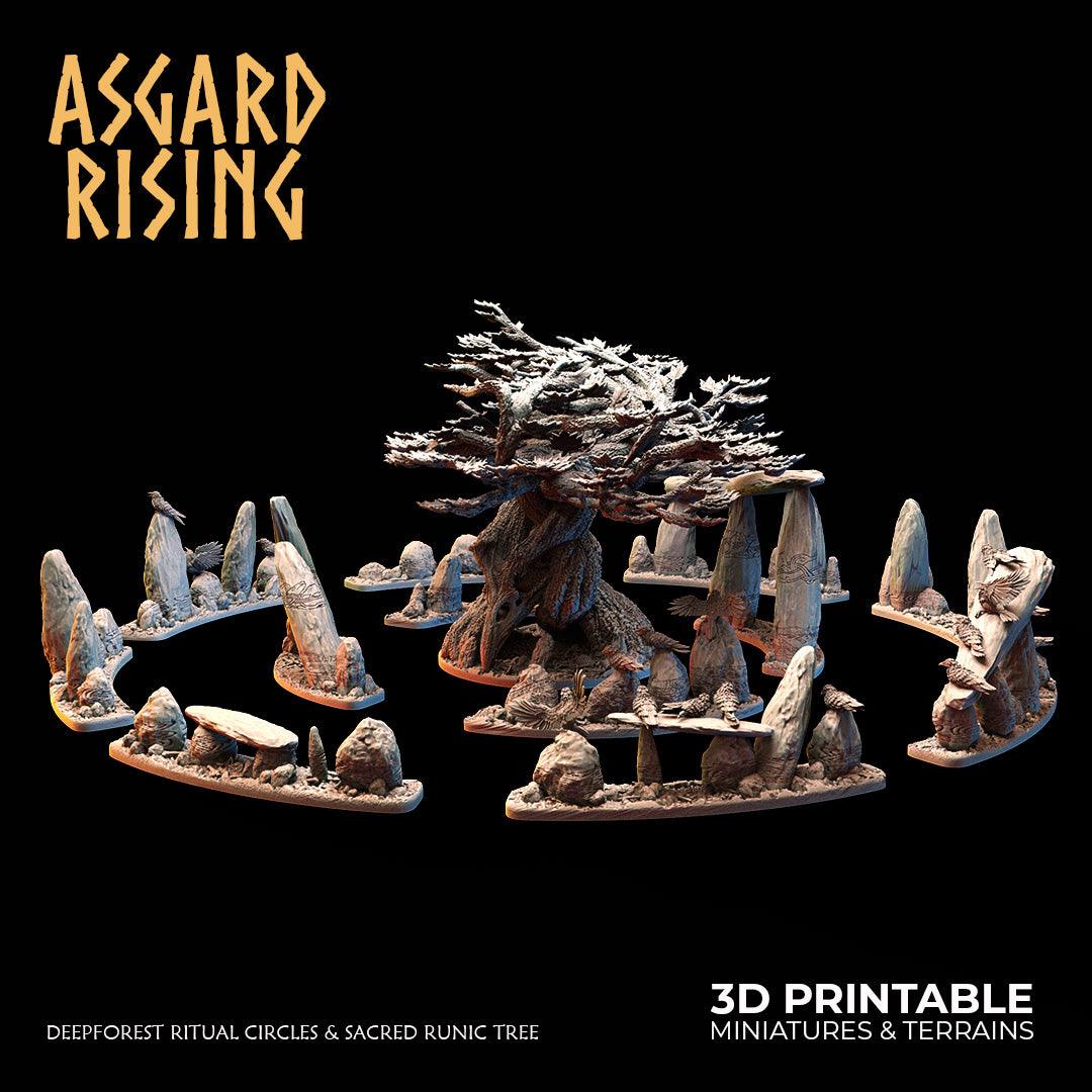 3D Printed Asgard Rising Deepforest Ritual Circles & Sacred Runic Tree - 28 32mm Wargaming DnD