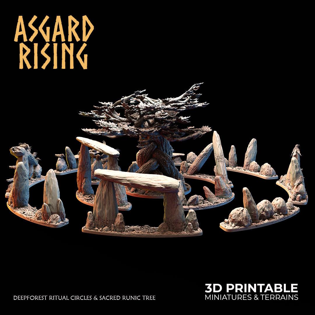 3D Printed Asgard Rising Deepforest Ritual Circles & Sacred Runic Tree - 28 32mm Wargaming DnD