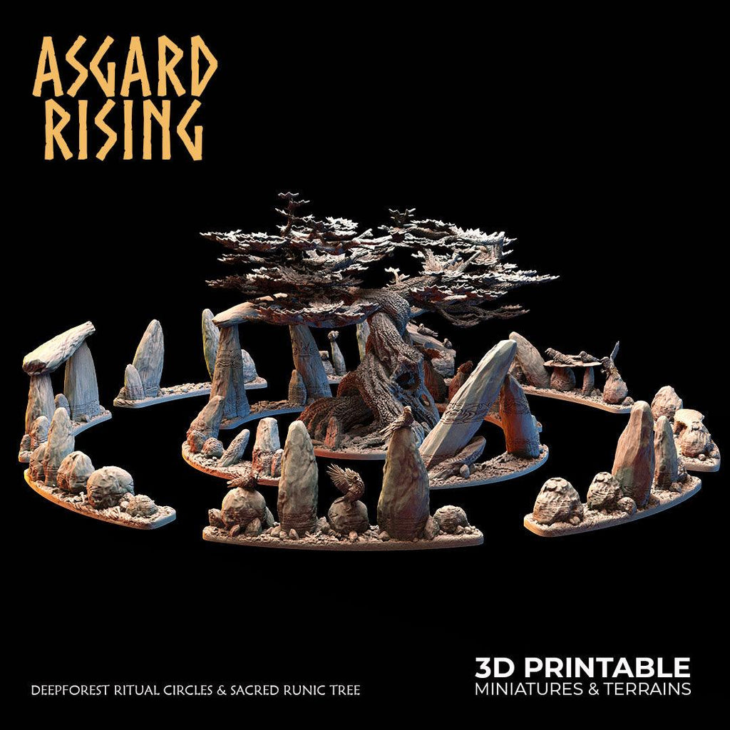 3D Printed Asgard Rising Deepforest Ritual Circles & Sacred Runic Tree - 28 32mm Wargaming DnD
