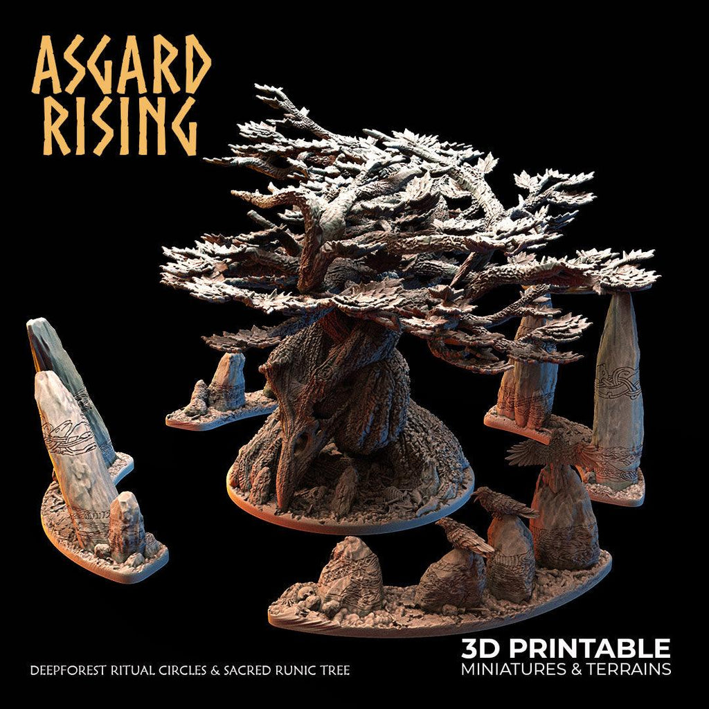 3D Printed Asgard Rising Deepforest Ritual Circles & Sacred Runic Tree - 28 32mm Wargaming DnD