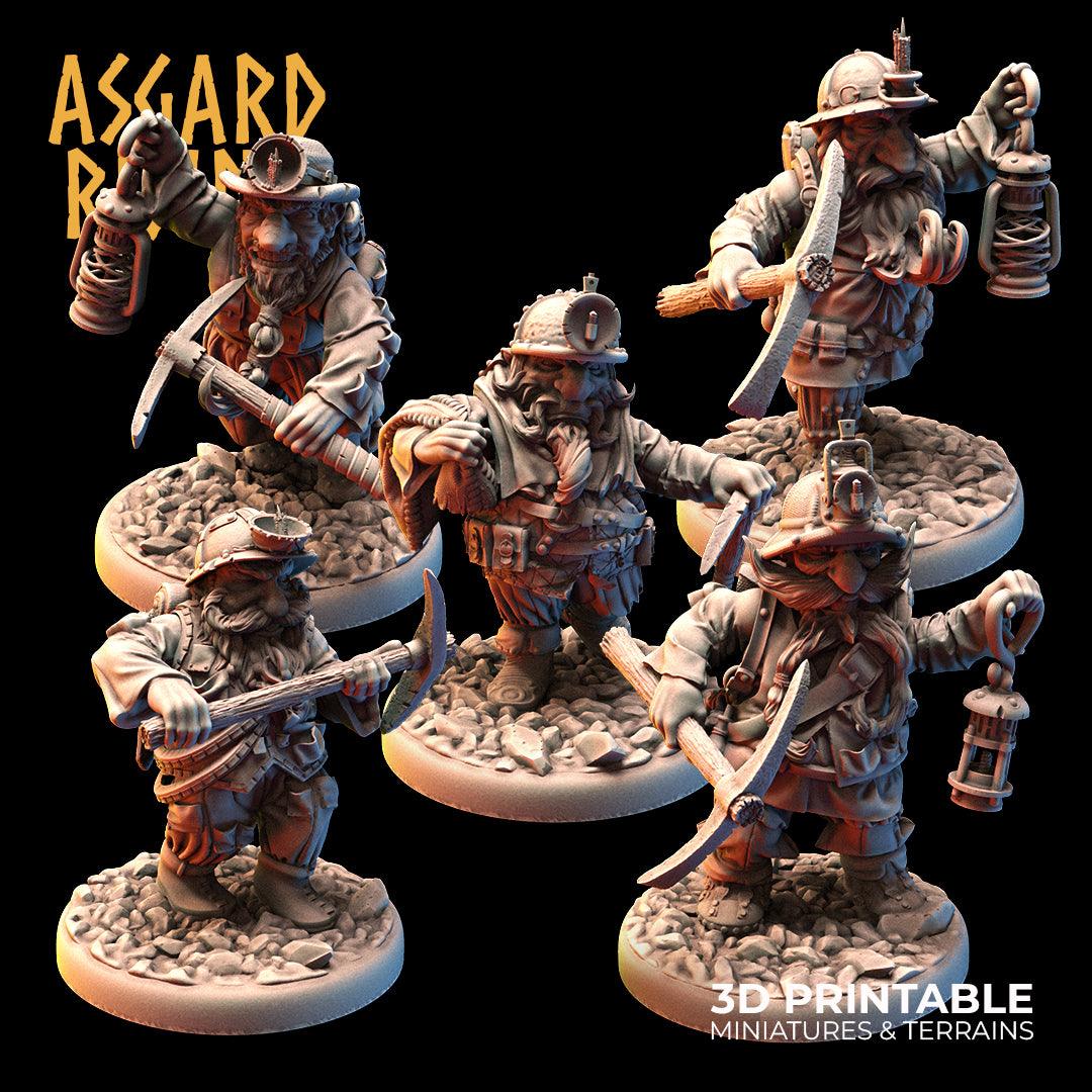3D Printed Asgard Rising Dwarf Dwarven Miners Set 2 28mm - 32mm