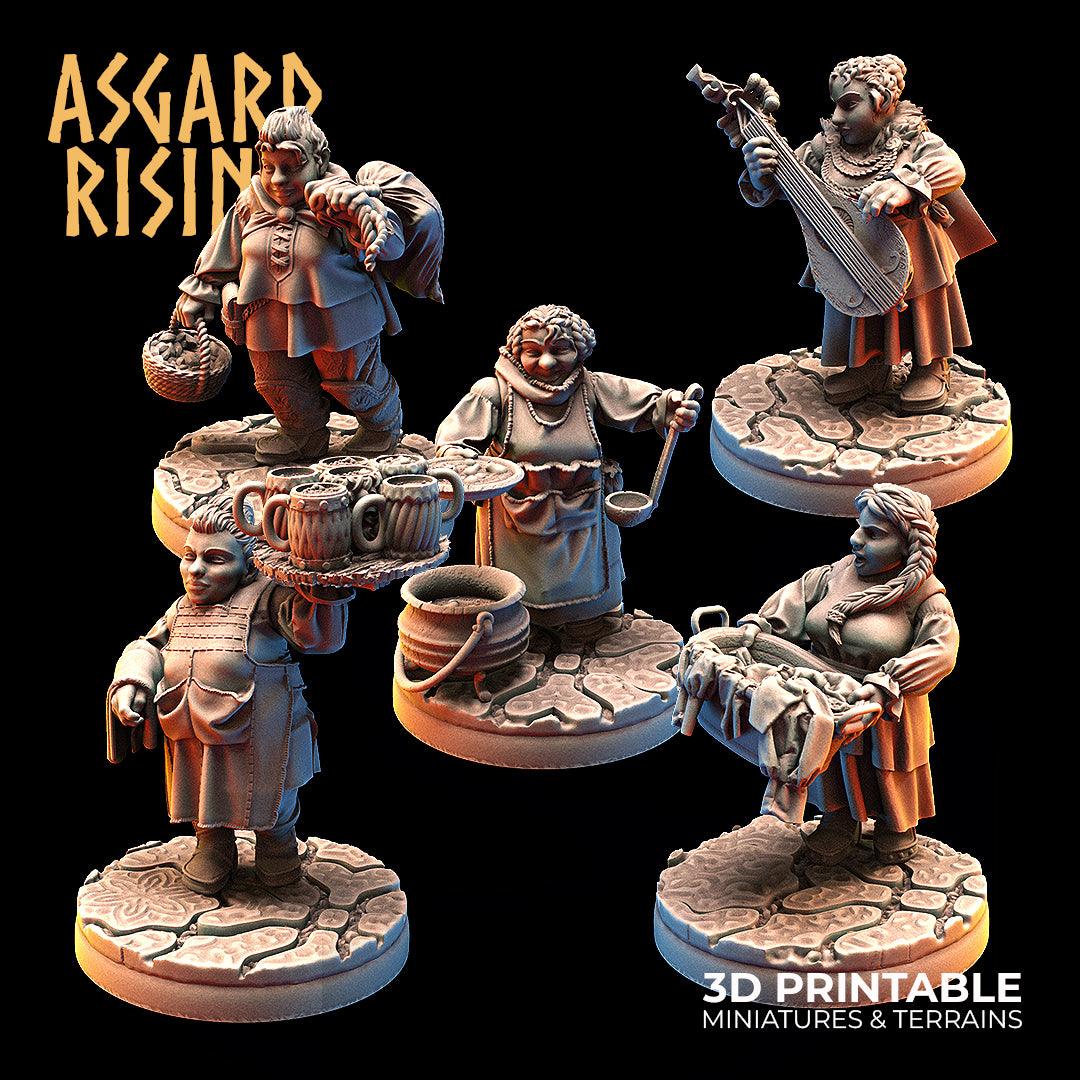 3D Printed Asgard Rising Female Dwarven Townsfolk Modular Set 28mm - 32mm