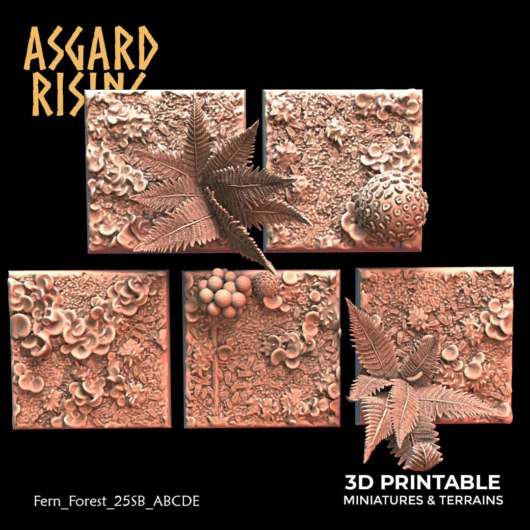3D Printed Asgard Rising Fern Forest - 5x 20 25 30 35 mm Square Base Wargaming DnD