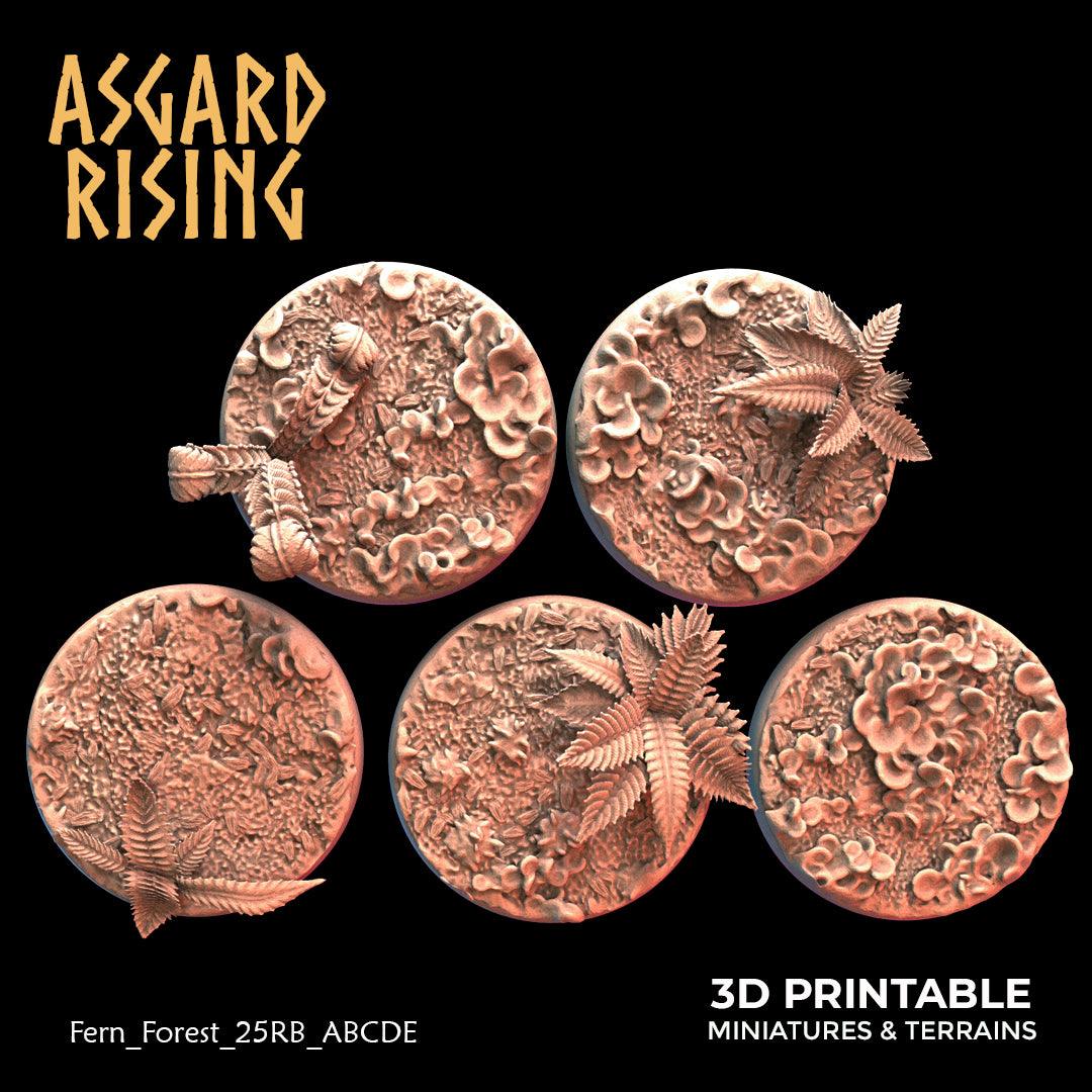 3D Printed Asgard Rising Fern Forest - 5x 25 28 32 35mm Round Base 28 32 mm Wargaming DnD