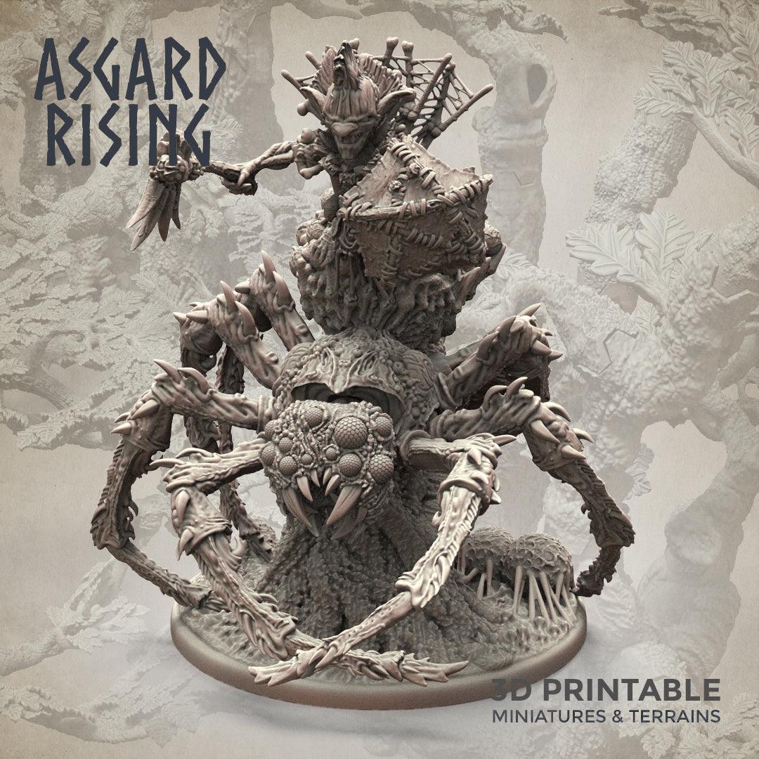 3D Printed Asgard Rising Goblin Chieftain Riding Spider 28mm-32mm Ragnarok D&D