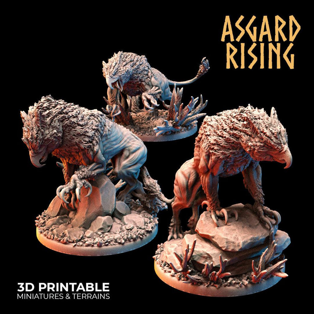 3D Printed Asgard Rising Keythong Wingless Griffin Set - 32mm D&D