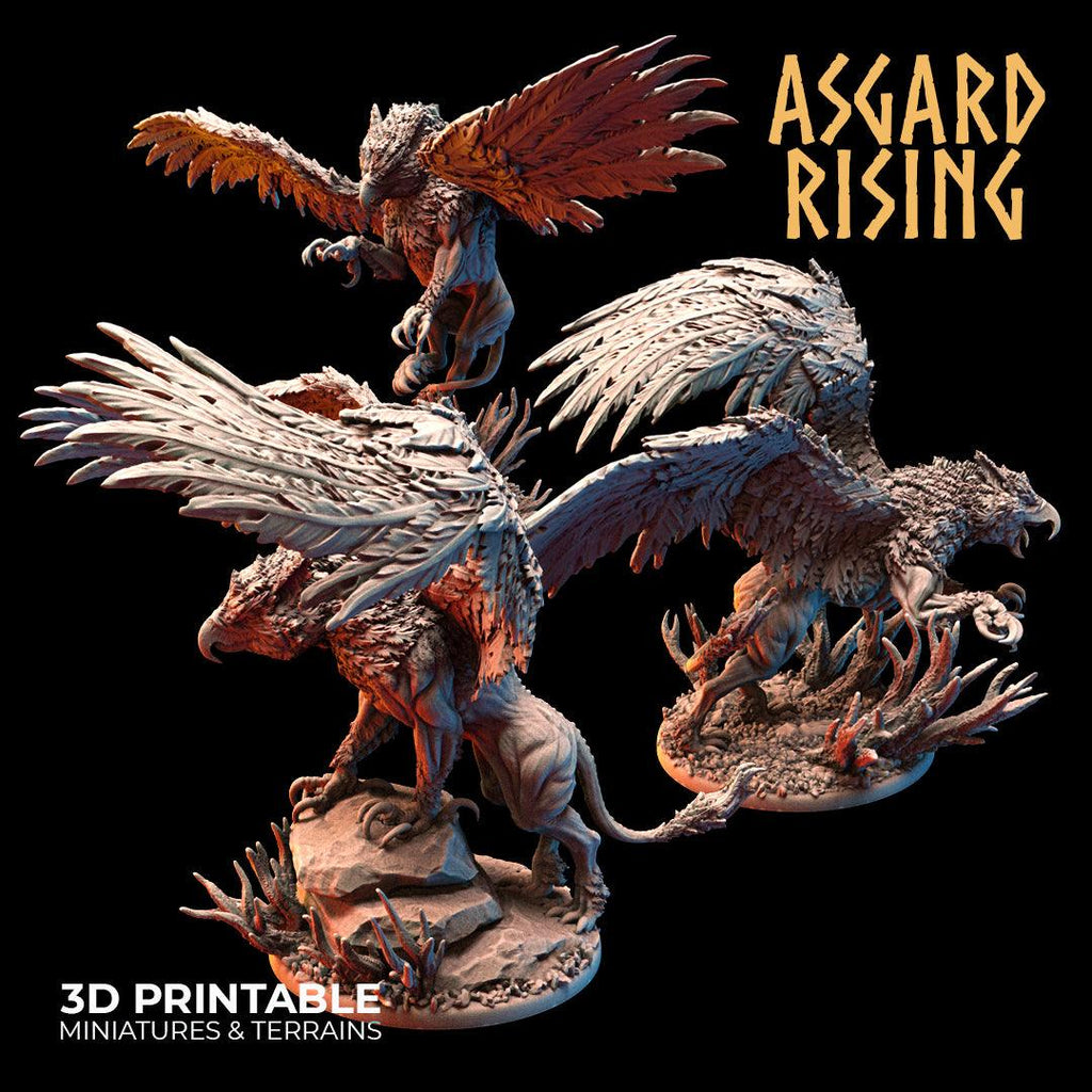 3D Printed Asgard Rising King of all Creatures Griffin Set - 32mm D&D
